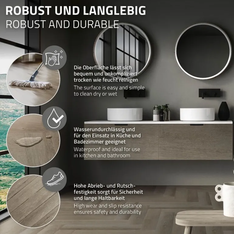 PVC Vinylboden Bodenbelag Set à 20 Dielen 4,2mm für 1,56m² mit Klick-System Fischgräte Eiche dunkel ML-Design
