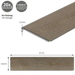 PVC Vinylboden Bodenbelag Set à 20 Dielen 4,2mm für 1,56m² mit Klick-System Fischgräte Eiche dunkel ML-Design
