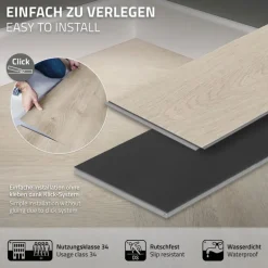 PVC Vinylboden Bodenbelag Set à 20 Dielen 4,2mm für 1,56m² mit Klick-System Fischgräte Eiche hell ML-Design