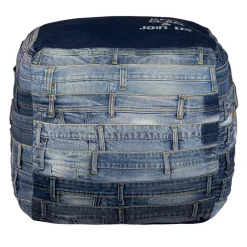 Quadratischer Sitzhocker Blau 45x45x45 cm aus Jeans mit Baumwolle Füllung WOMO-Design