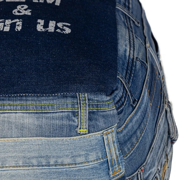 Quadratischer Sitzhocker Blau 45x45x45 cm aus Jeans mit Baumwolle Füllung WOMO-Design