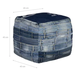 Quadratischer Sitzhocker Blau 45x45x45 cm aus Jeans mit Baumwolle Füllung WOMO-Design