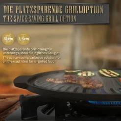 Raketenofen silber aus Stahl inkl. Gusseisen Grillplatte und Tragetasche BBQ#BOSS