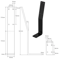 Rückenlehnenhalterung 2er Set 345 x 90 mm Schwarz aus Stahl ML-Design