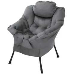 Relaxsessel Anthrazit mit Armlehnen und dickem Kopfkissen und Metallgestell Loungesessel bis 120 kg ML-Design