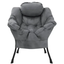 Relaxsessel Anthrazit mit Armlehnen und dickem Kopfkissen und Metallgestell Loungesessel bis 120 kg ML-Design