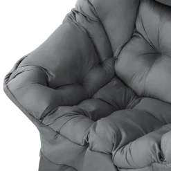 Relaxsessel Anthrazit mit Armlehnen und dickem Kopfkissen und Metallgestell Loungesessel bis 120 kg ML-Design