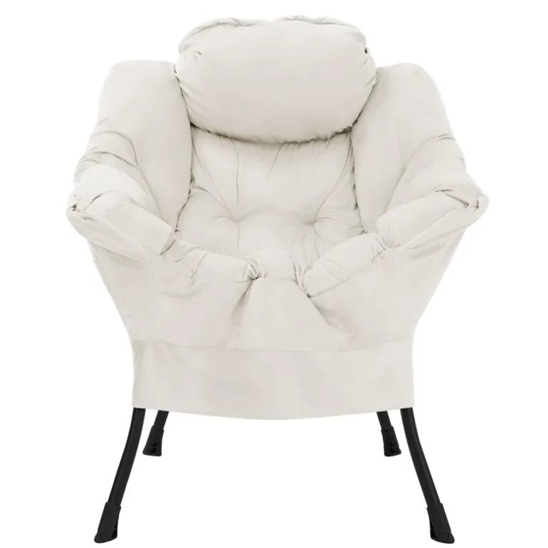 Relaxsessel Creme mit Armlehnen und dickem Kopfkissen und Metallgestell Loungesessel bis 120 kg ML-Design