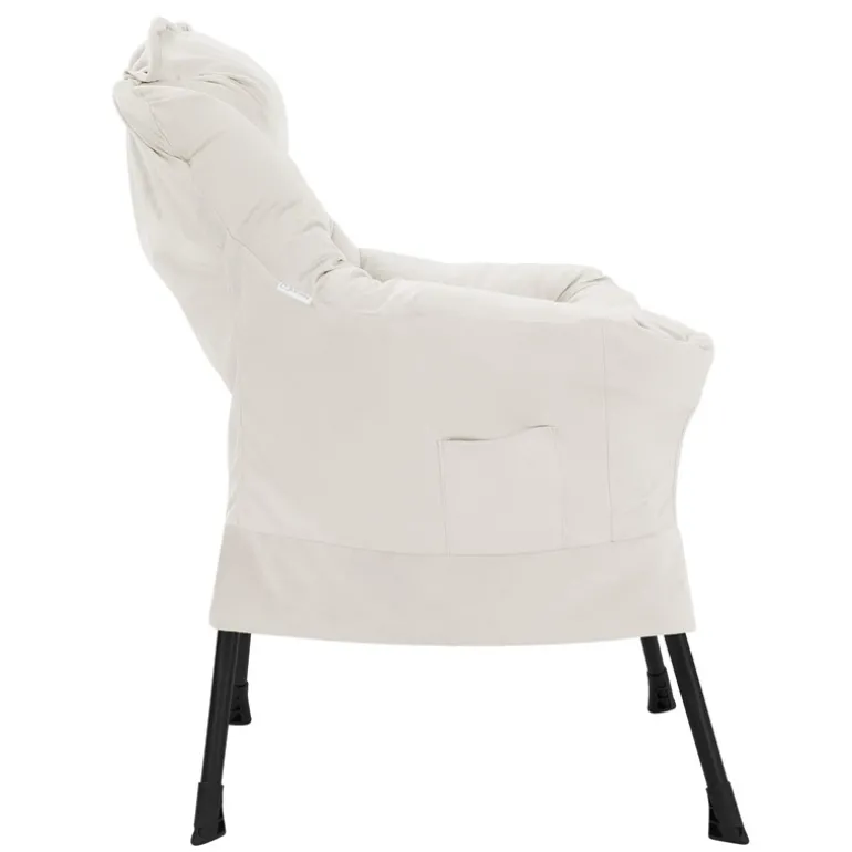 Relaxsessel Creme mit Armlehnen und dickem Kopfkissen und Metallgestell Loungesessel bis 120 kg ML-Design