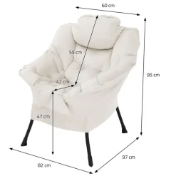 Relaxsessel Creme mit Armlehnen und dickem Kopfkissen und Metallgestell Loungesessel bis 120 kg ML-Design
