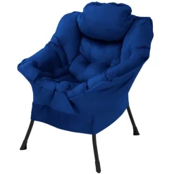 Relaxsessel Dunkelblau mit Armlehnen und dickem Kopfkissen und Metallgestell Loungesessel bis 120 kg ML-Design