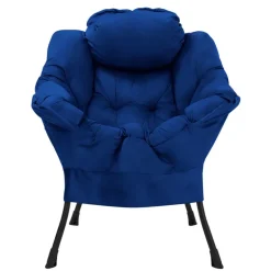 Relaxsessel Dunkelblau mit Armlehnen und dickem Kopfkissen und Metallgestell Loungesessel bis 120 kg ML-Design