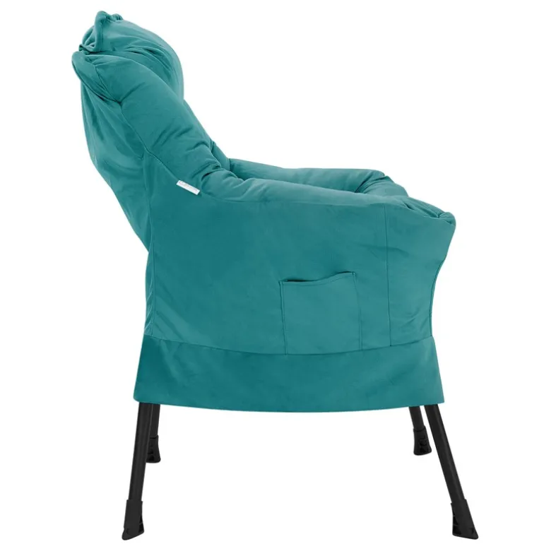 Relaxsessel Petrol mit Armlehnen und dickem Kopfkissen und Metallgestell Loungesessel bis 120 kg ML-Design