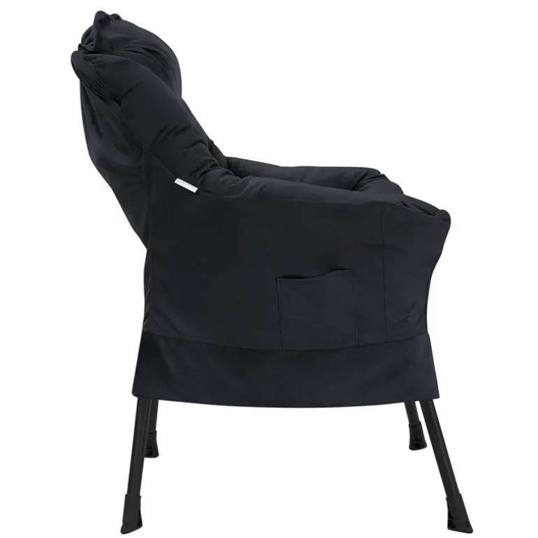 Relaxsessel Schwarz mit Armlehnen und dickem Kopfkissen und Metallgestell Loungesessel bis 120 kg ML-Design