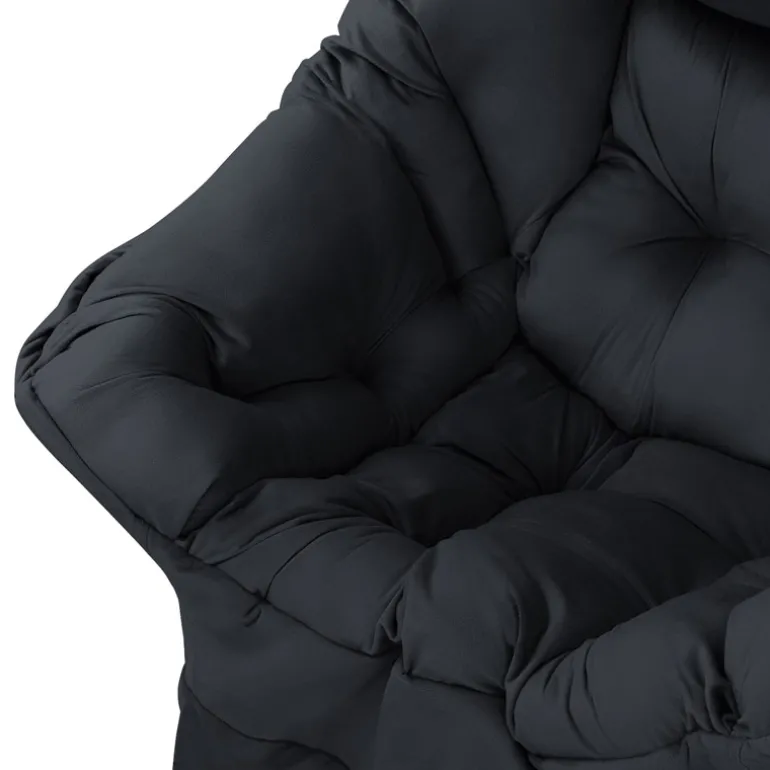 Relaxsessel Schwarz mit Armlehnen und dickem Kopfkissen und Metallgestell Loungesessel bis 120 kg ML-Design