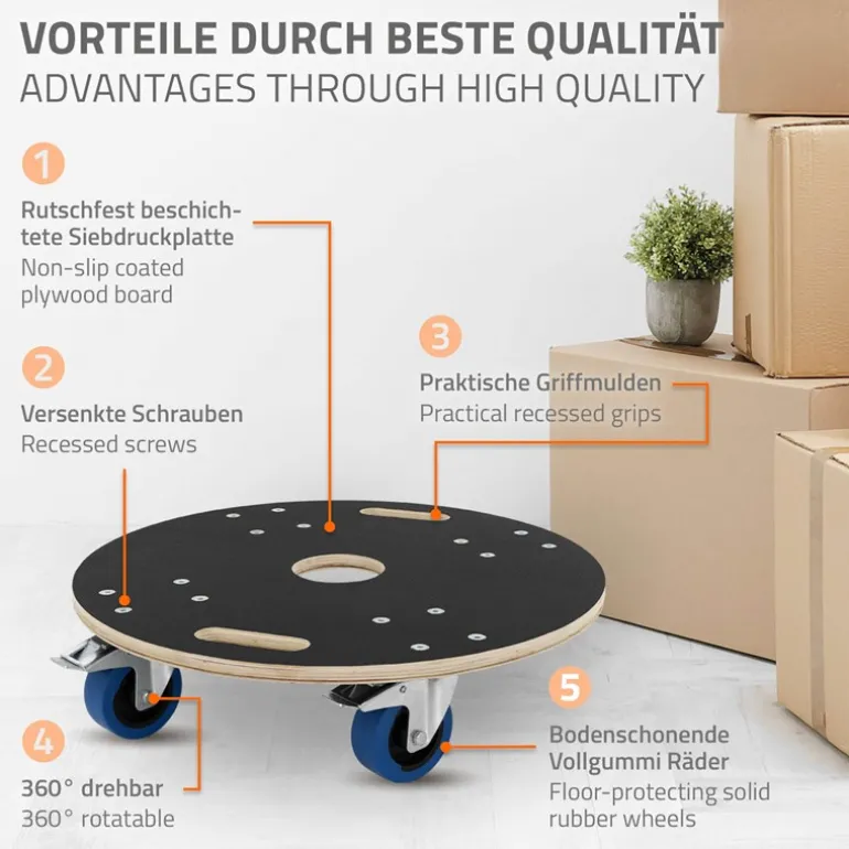 Rollbrett Möbelroller rund Ø 57 cm aus Multiplex mit Feststellbremsen Tragkraft 800 kg