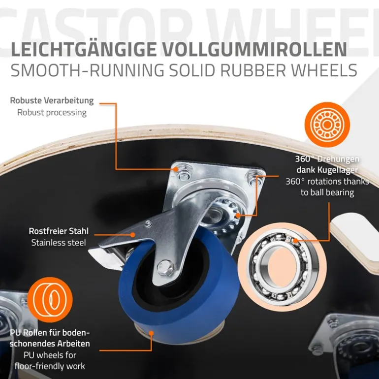 Rollbrett Möbelroller rund Ø 57 cm aus Multiplex mit Feststellbremsen Tragkraft 800 kg