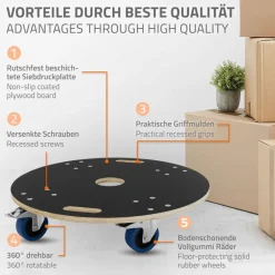 Rollbrett Möbelroller rund Ø 67 cm aus Multiplex mit Feststellbremsen Tragkraft 800 kg