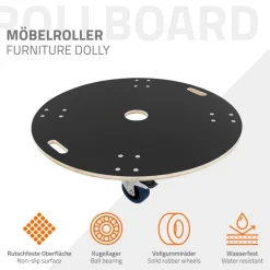 Rollbrett Möbelroller rund Ø 87 cm aus Multiplex mit Feststellbremsen Tragkraft 800 kg