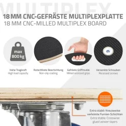 Rollbrett Möbelroller rund Ø 87 cm aus Multiplex mit Feststellbremsen Tragkraft 800 kg