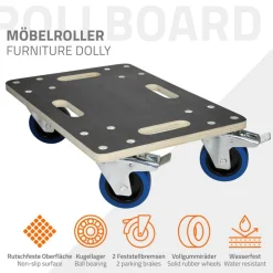 Rollbrett Möbelroller 35 x 50 cm aus Multiplex mit Feststellbremsen Traglast 800 kg