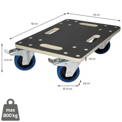 Rollbrett Möbelroller 35 x 50 cm aus Multiplex mit Feststellbremsen Traglast 800 kg