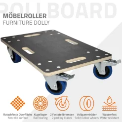 Rollbrett Möbelroller 40 x 60 cm aus Multiplex mit Feststellbremsen Tragkraft 800 kg