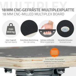 Rollbrett Möbelroller 60 x 80 cm aus Multiplex mit Feststellbremsen Tragkraft 800 kg