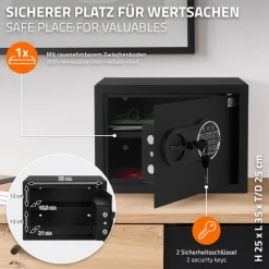 Safe Tresor 16L aus Stahl mit Elektronikschloss, Notschlüsseln und feuerfester Tasche