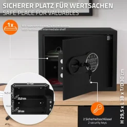 Safe Tresor 27L aus Stahl mit Elektronikschloss, Notschlüsseln und feuerfester Tasche