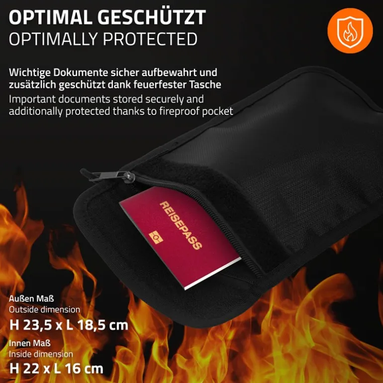 Safe Tresor 27L aus Stahl mit Elektronikschloss, Notschlüsseln und feuerfester Tasche