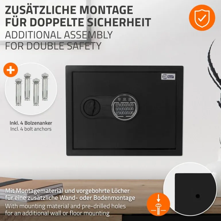 Safe Tresor 27L aus Stahl mit Elektronikschloss, Notschlüsseln und feuerfester Tasche