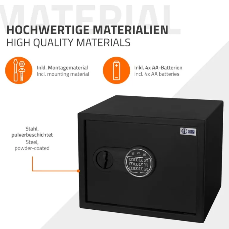 Safe Tresor 27L aus Stahl mit Elektronikschloss, Notschlüsseln und feuerfester Tasche