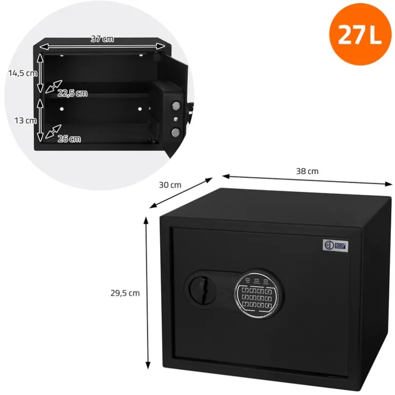 Safe Tresor 27L aus Stahl mit Elektronikschloss, Notschlüsseln und feuerfester Tasche