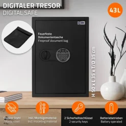 Safe Tresor 43L aus Stahl mit Elektronikschloss, Notschlüsseln und feuerfester Tasche