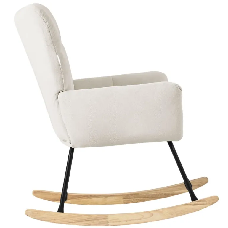 Schaukelstuhl mit Armlehnen in Frottee Beige bis 120 kg Naturholz Schaukelsessel Relaxstuhl
