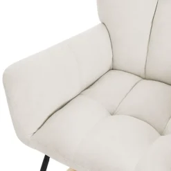 Schaukelstuhl mit Armlehnen in Frottee Beige bis 120 kg Naturholz Schaukelsessel Relaxstuhl
