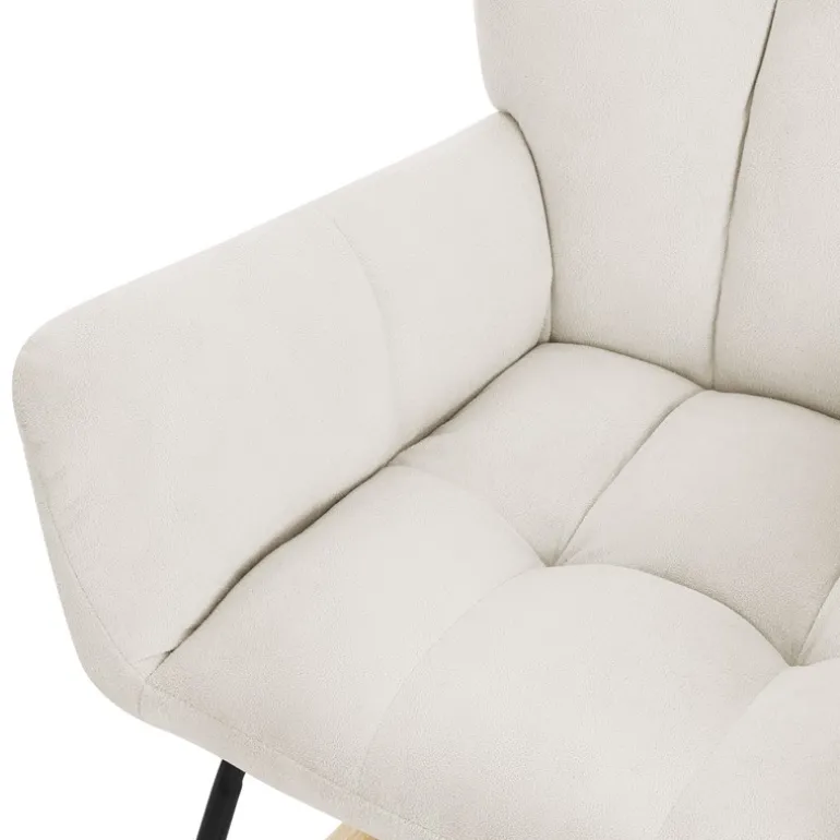 Schaukelstuhl mit Armlehnen in Frottee Beige bis 120 kg Naturholz Schaukelsessel Relaxstuhl