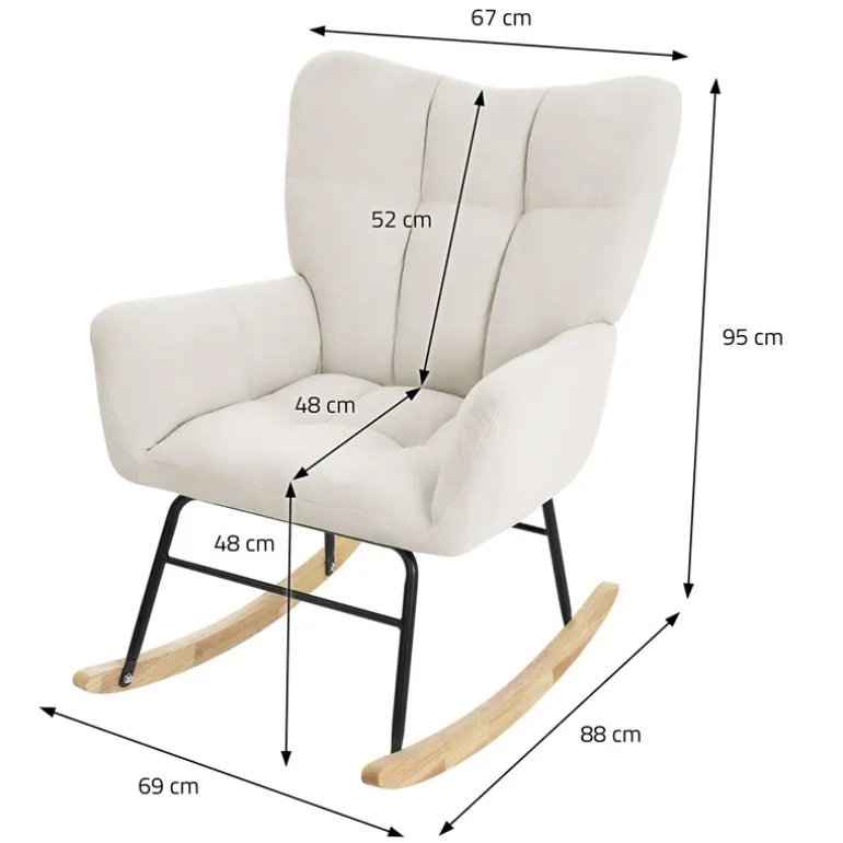 Schaukelstuhl mit Armlehnen in Frottee Beige bis 120 kg Naturholz Schaukelsessel Relaxstuhl