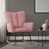 Schaukelstuhl mit Armlehnen in Frottee Rosa bis 120 kg Naturholz Schaukelsessel Relaxstuhl
