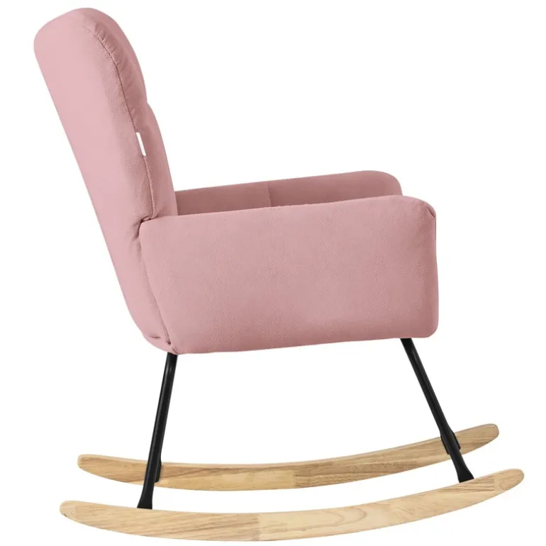 Schaukelstuhl mit Armlehnen in Frottee Rosa bis 120 kg Naturholz Schaukelsessel Relaxstuhl