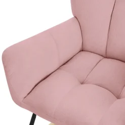 Schaukelstuhl mit Armlehnen in Frottee Rosa bis 120 kg Naturholz Schaukelsessel Relaxstuhl