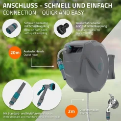 Schlauchaufroller 20m+2m Schlauchtrommel Wand-Schlauchbox RollUp mit Arretierstop und 9 Sprühfunktionen 180° Schwenkbar