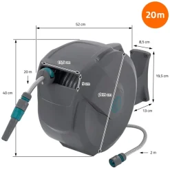 Schlauchaufroller 20m+2m Schlauchtrommel Wand-Schlauchbox RollUp mit Arretierstop und 9 Sprühfunktionen 180° Schwenkbar