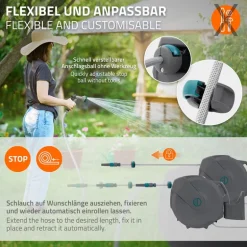 Schlauchaufroller 30m+2m Schlauchtrommel Wand-Schlauchbox RollUp mit Arretierstop und 9 Sprühfunktionen 180° Schwenkbar