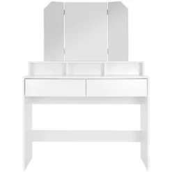 Schminktisch Frisiertisch 100x40x140 cm in Weiß mit Spiegel 3-tlg & 2 Schubladen ML-Design