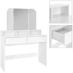 Schminktisch Frisiertisch 100x40x140 cm in Weiß mit Spiegel 3-tlg & 2 Schubladen ML-Design