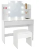 Schminktisch Frisiertisch 108x40x140 cm in Weiß mit Spiegel, LED Beleuchtung, Schublade & Hocker ML-Design