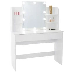 Schminktisch Frisiertisch 108x40x140 cm in Weiß mit Spiegel, LED-Beleuchtung &  Schublade ML-Design