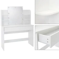 Schminktisch Frisiertisch 108x40x140 cm in Weiß mit Spiegel, LED-Beleuchtung &  Schublade ML-Design